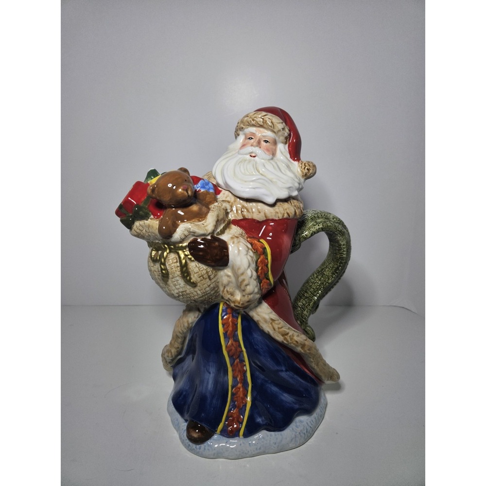 Christmas Pitcher Old World Santa Claus Bear Ceramic Dillard's Trimmings 12" Vtg
